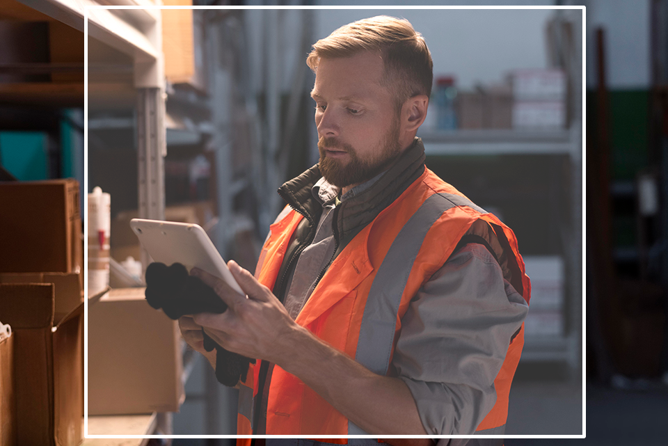 camera focus on worker with tablet camera focus on worker with tablet